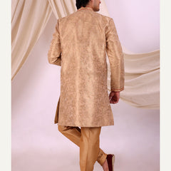 Peach Silk Blend Sherwani Set with White Pyjama for Men - DBMS1026
