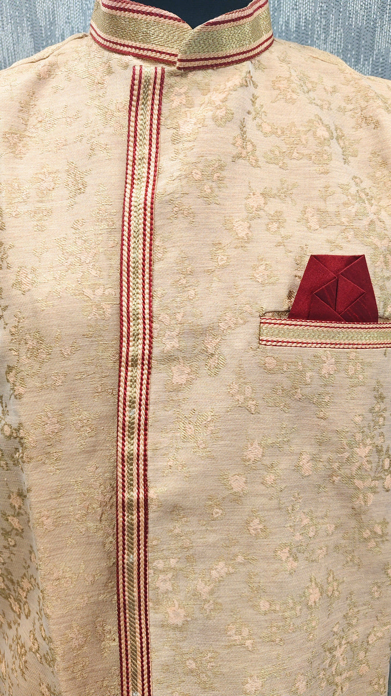 Peach Silk Blend Sherwani Set with White Pyjama for Men - DBMS1026