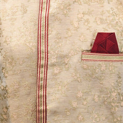 Peach Silk Blend Sherwani Set with White Pyjama for Men - DBMS1026