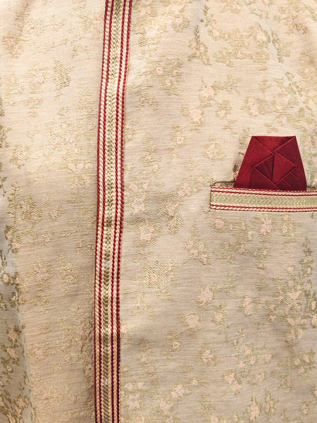 Peach Silk Blend Sherwani Set with White Pyjama for Men - DBMS1026