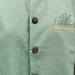 Sky Blue Silk Blend Sherwani Set with White Pyjama for Men - DBMS1028