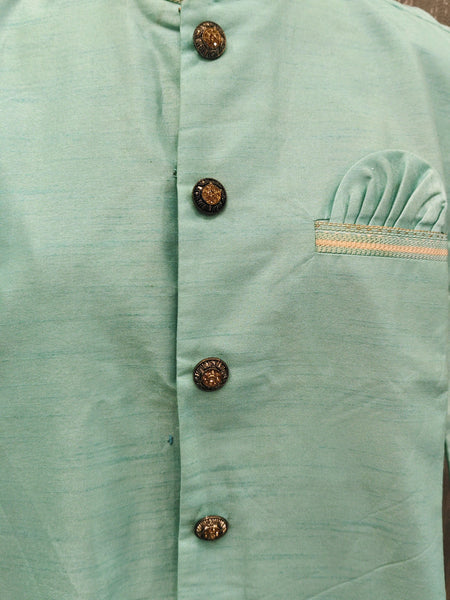 Sky Blue Silk Blend Sherwani Set with White Pyjama for Men - DBMS1028