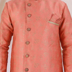 Orange Silk Blend Sherwani Set with White Pyjama for Men - DBMS1030