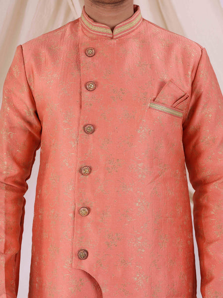 Orange Silk Blend Sherwani Set with White Pyjama for Men - DBMS1030