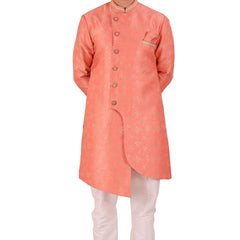 Orange Silk Blend Sherwani Set with White Pyjama for Men - DBMS1030