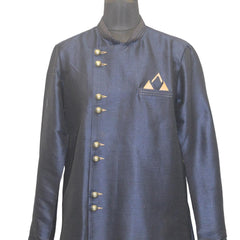 Blue Silk Blend Sherwani Set with White Pyjama for Men - DBMS1037
