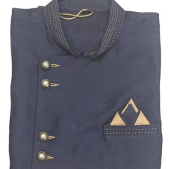 Blue Silk Blend Sherwani Set with White Pyjama for Men - DBMS1037