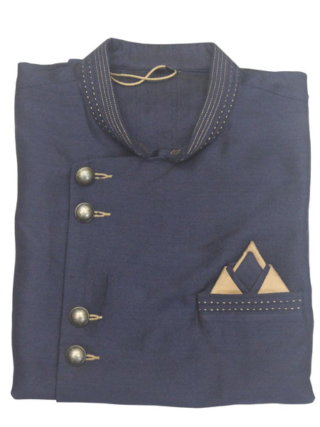 Blue Silk Blend Sherwani Set with White Pyjama for Men - DBMS1037