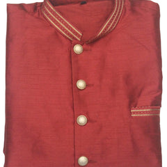 Red Silk Blend Sherwani Set with White Pyjama for Men - DBMS1038