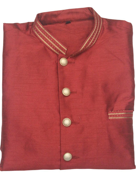 Red Silk Blend Sherwani Set with White Pyjama for Men - DBMS1038