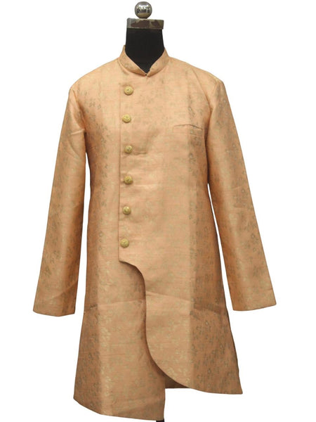 Peach Silk Blend Sherwani Set with White Pyjama for Men - DBMS1039