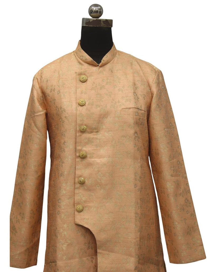 Peach Silk Blend Sherwani Set with White Pyjama for Men - DBMS1039