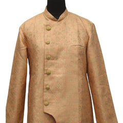 Peach Silk Blend Sherwani Set with White Pyjama for Men - DBMS1039