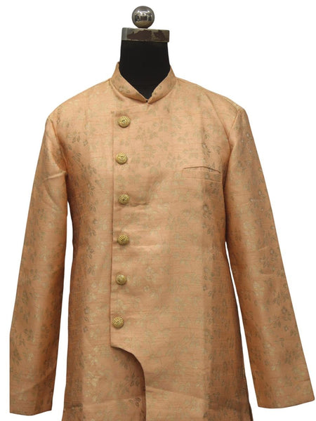 Peach Silk Blend Sherwani Set with White Pyjama for Men - DBMS1039