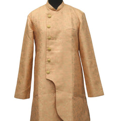Peach Silk Blend Sherwani Set with White Pyjama for Men - DBMS1039