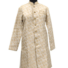 White Silk Blend Sherwani Set with White Pyjama for Men - DBMS1057