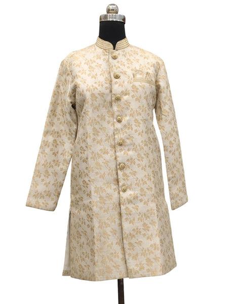 White Silk Blend Sherwani Set with White Pyjama for Men - DBMS1057