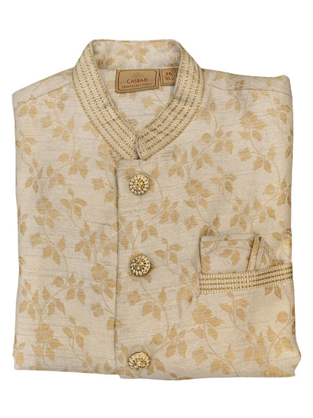 White Silk Blend Sherwani Set with White Pyjama for Men - DBMS1057