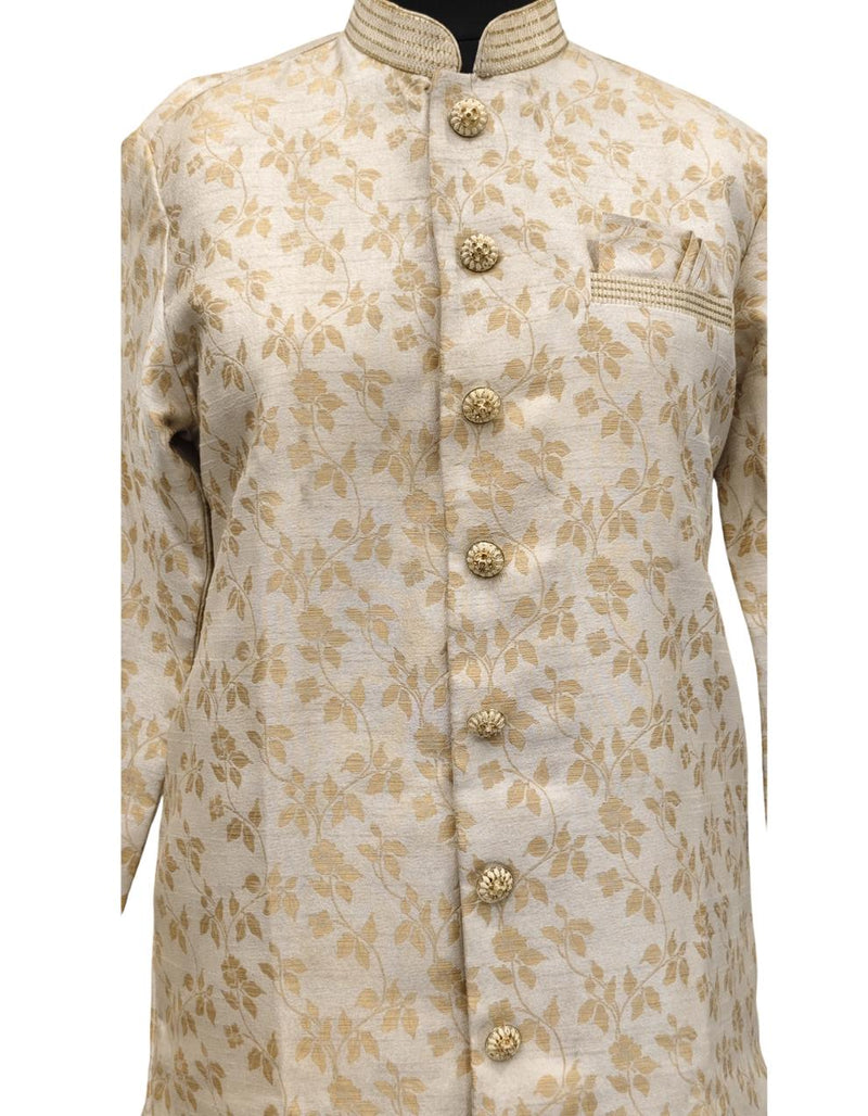 White Silk Blend Sherwani Set with White Pyjama for Men - DBMS1057