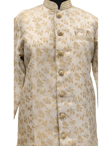 White Silk Blend Sherwani Set with White Pyjama for Men - DBMS1057