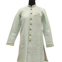 Sky Blue Silk Blend Sherwani Set with White Pyjama for Men - DBMS1058