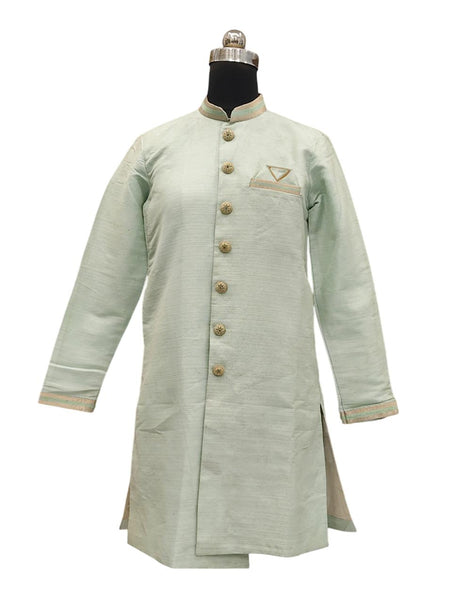 Sky Blue Silk Blend Sherwani Set with White Pyjama for Men - DBMS1058