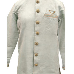 Sky Blue Silk Blend Sherwani Set with White Pyjama for Men - DBMS1058