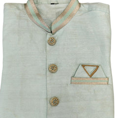 Sky Blue Silk Blend Sherwani Set with White Pyjama for Men - DBMS1058
