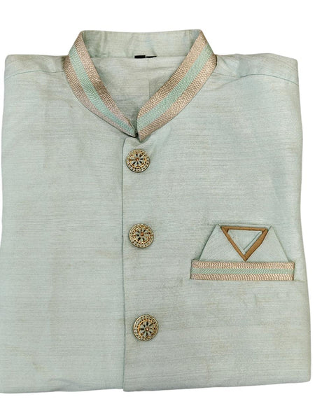 Sky Blue Silk Blend Sherwani Set with White Pyjama for Men - DBMS1058