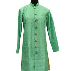 Light Green Silk Blend Sherwani Set with White Pyjama for Men - DBMS1075
