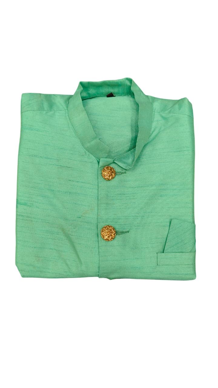 Light Green Silk Blend Sherwani Set with White Pyjama for Men - DBMS1075