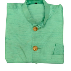 Light Green Silk Blend Sherwani Set with White Pyjama for Men - DBMS1075