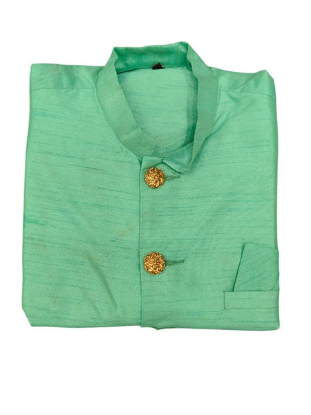 Light Green Silk Blend Sherwani Set with White Pyjama for Men - DBMS1075