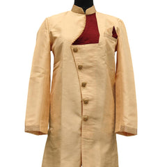 Orange Silk Blend Sherwani Set with White Pyjama for Men - DBMS1077