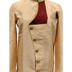 Orange Silk Blend Sherwani Set with White Pyjama for Men - DBMS1077
