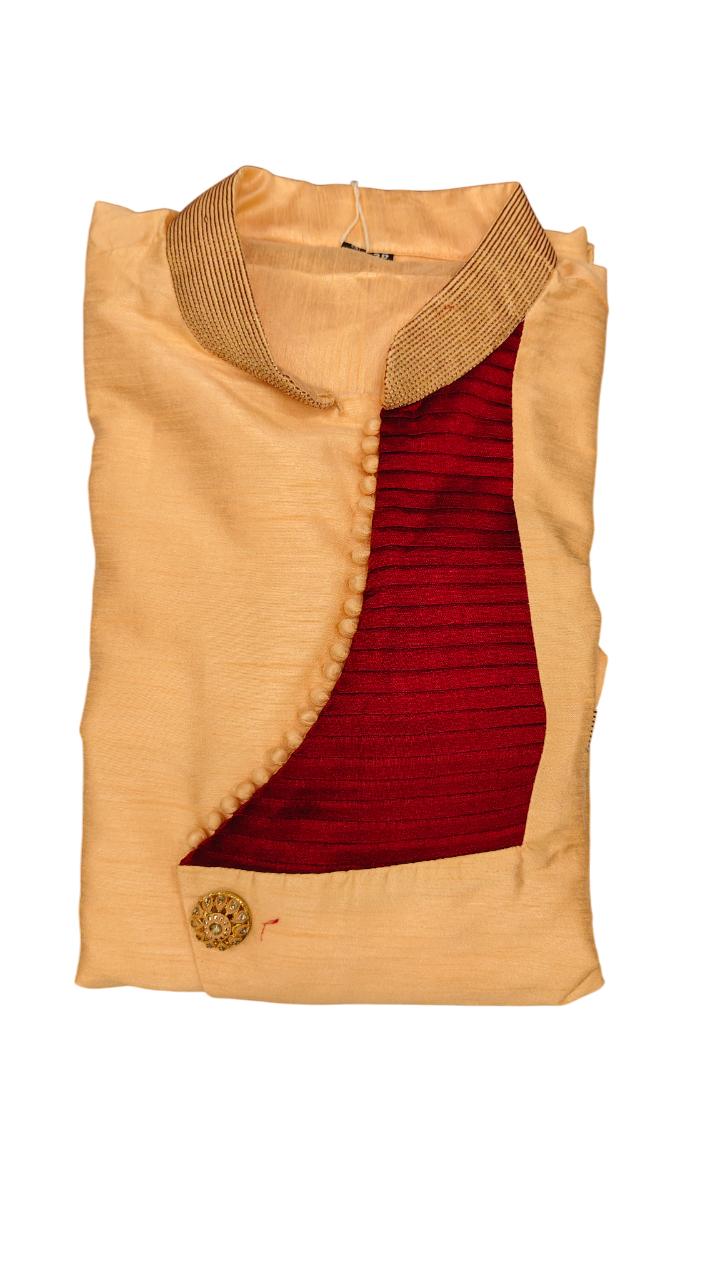 Orange Silk Blend Sherwani Set with White Pyjama for Men - DBMS1077