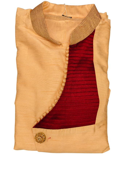 Orange Silk Blend Sherwani Set with White Pyjama for Men - DBMS1077