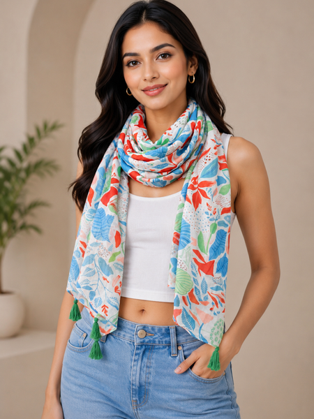 Pleasing Multicolor Printed Muslin Everyday Scarves/Stoles for Women SC109