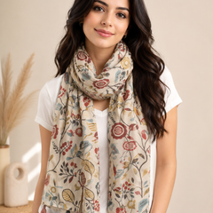 Classy Cream Printed Muslin Everyday Stylish Scarves/Stoles for Women SC10