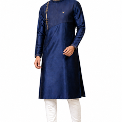 DESI BUTIK Men’s Navy Blue Asymmetric Designer Kurta With Churidar