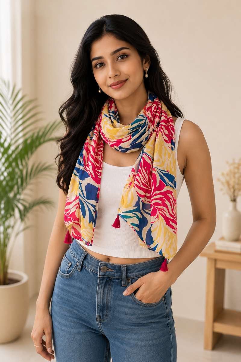 Dazzling Multicolor Printed Muslin Everyday Scarves/Stoles for Women SC112