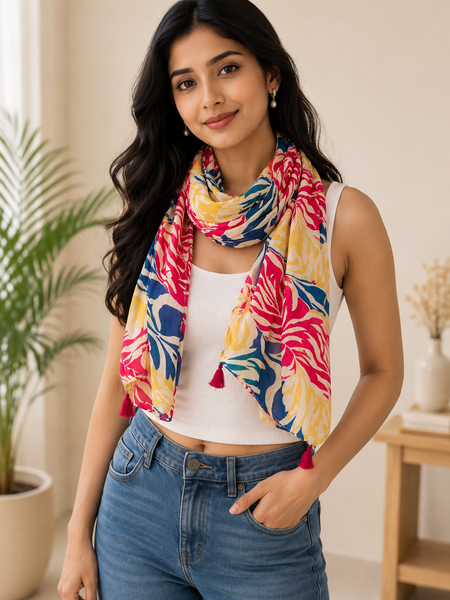 Dazzling Multicolor Printed Muslin Everyday Scarves/Stoles for Women SC112