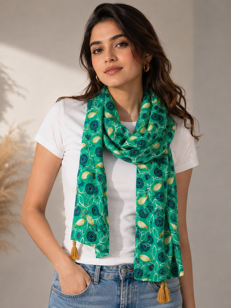 Dazzling Blue Printed Muslin Everyday Scarves/Stoles for Women SC115