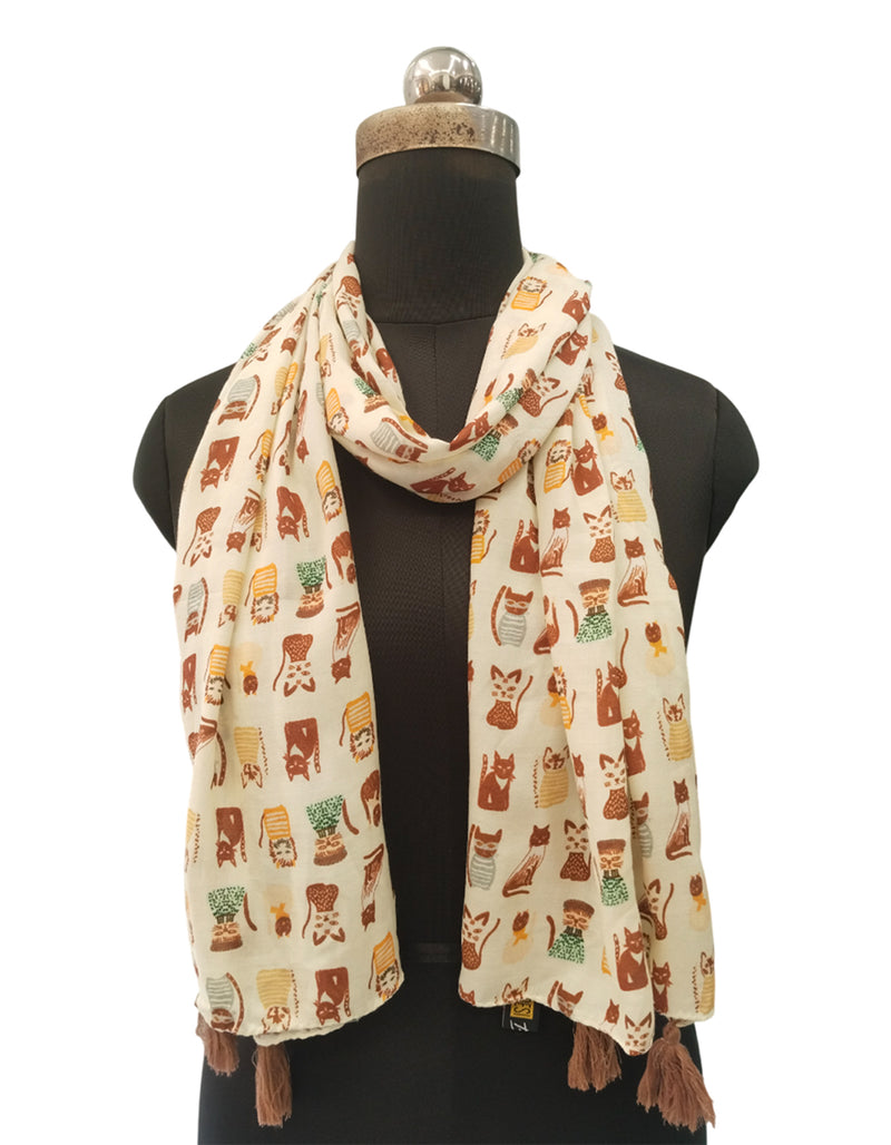 Dazzling Beige Printed Muslin Everyday Scarves/Stoles for Women SC117