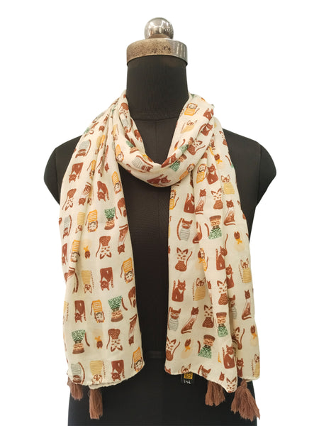 Dazzling Beige Printed Muslin Everyday Scarves/Stoles for Women SC117