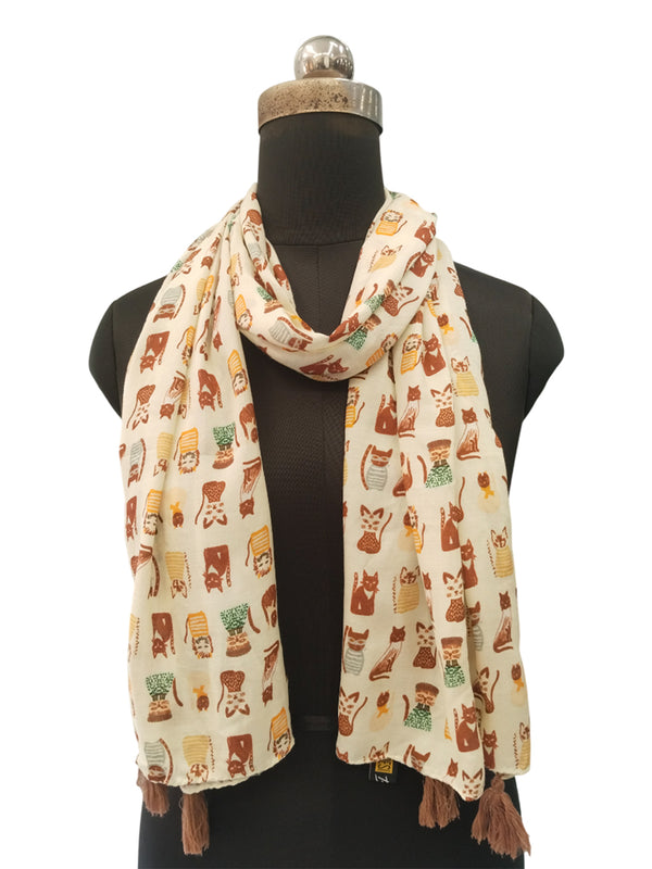 Dazzling Beige Printed Muslin Everyday Scarves/Stoles for Women SC117