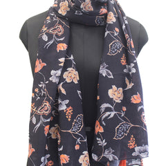 Splendid Black Printed Muslin Regular Wear Scarves/Stoles for Women SC12