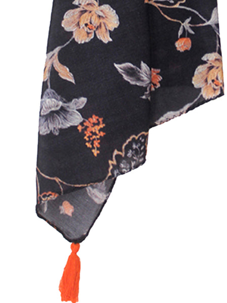Splendid Black Printed Muslin Regular Wear Scarves/Stoles for Women SC12