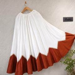 Cotton Silk WHITE-BROWN Stitched Lehenga  for Navratri DBL5046