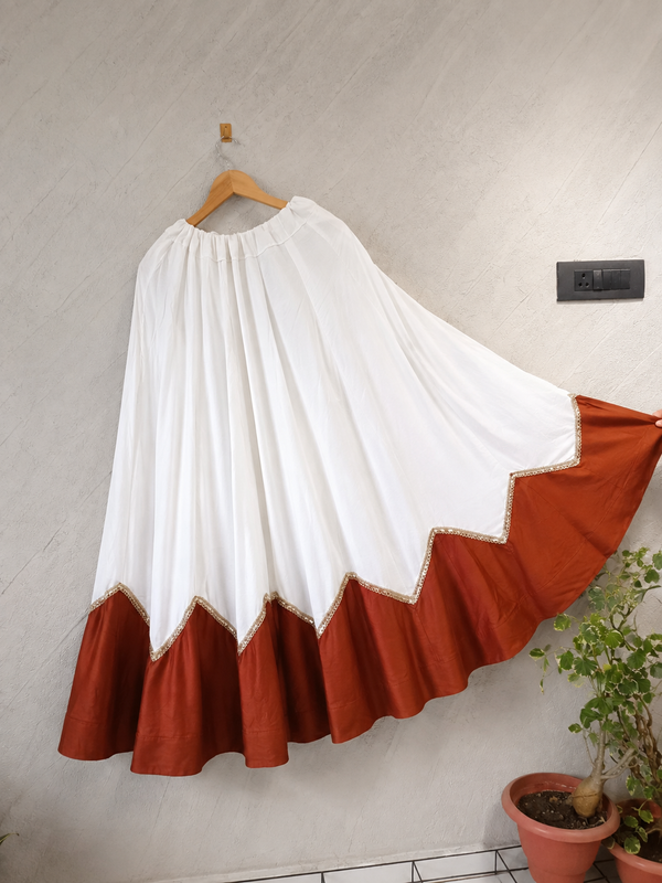 Cotton Silk WHITE-BROWN Stitched Lehenga  for Navratri DBL5046